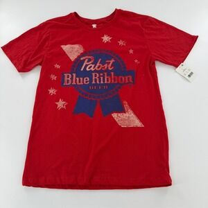 Pabst Blue Ribbon T-Shirt Unisex Small Red New Distressed Graphic Star Logo Tee